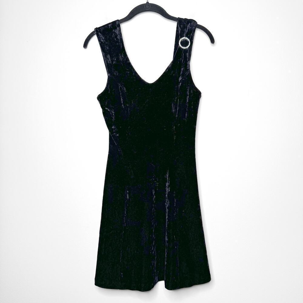 Vintage 90s Betsey Johnson New York Black Velvet Dress Rhinestone Small
